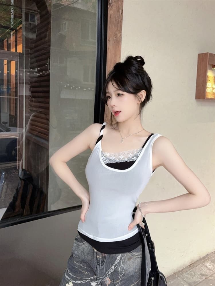 실사 정가 감소되지 않음 핫걸 바람 섹시함 배색 패치워크 캐미솔 몸매 가꾸기 슬림해 보이는 다용도 맨위 상세 이미지 21