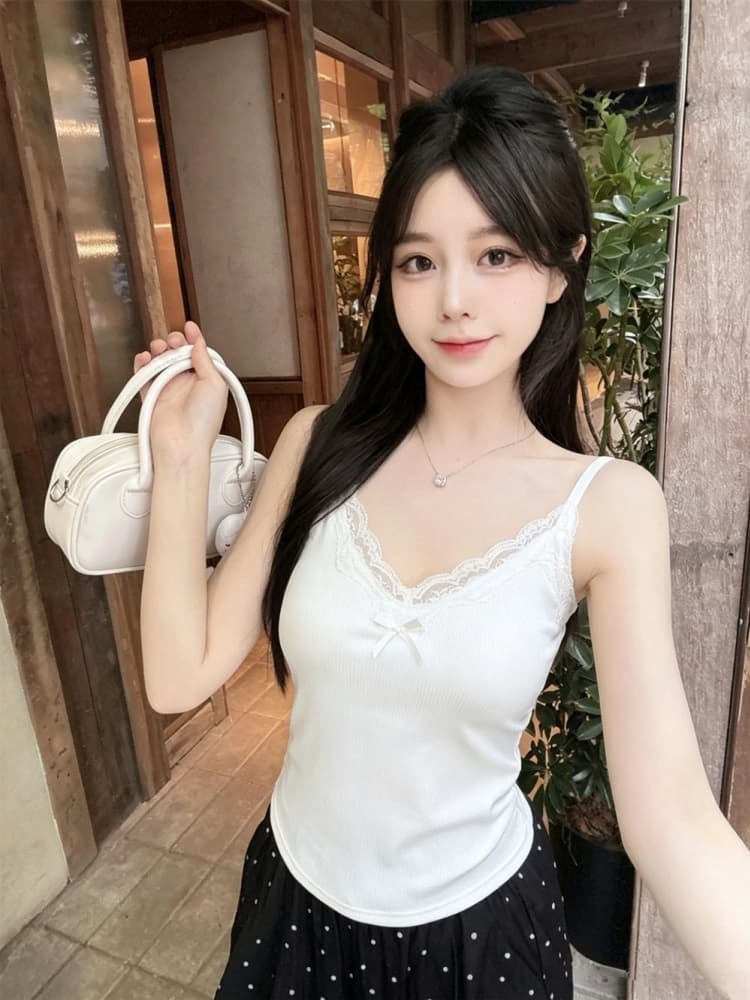실사 정가 감소되지 않음 여름 맨위 V넥 순수한 욕망 레이스 측 파대 가슴 패드 어깨끈 수 있습니다. 조정 캐미솔 상세 이미지 11
