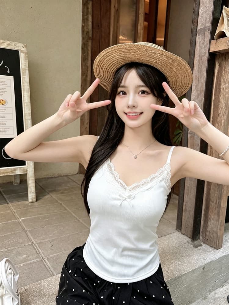 실사 정가 감소되지 않음 여름 맨위 V넥 순수한 욕망 레이스 측 파대 가슴 패드 어깨끈 수 있습니다. 조정 캐미솔 상세 이미지 13