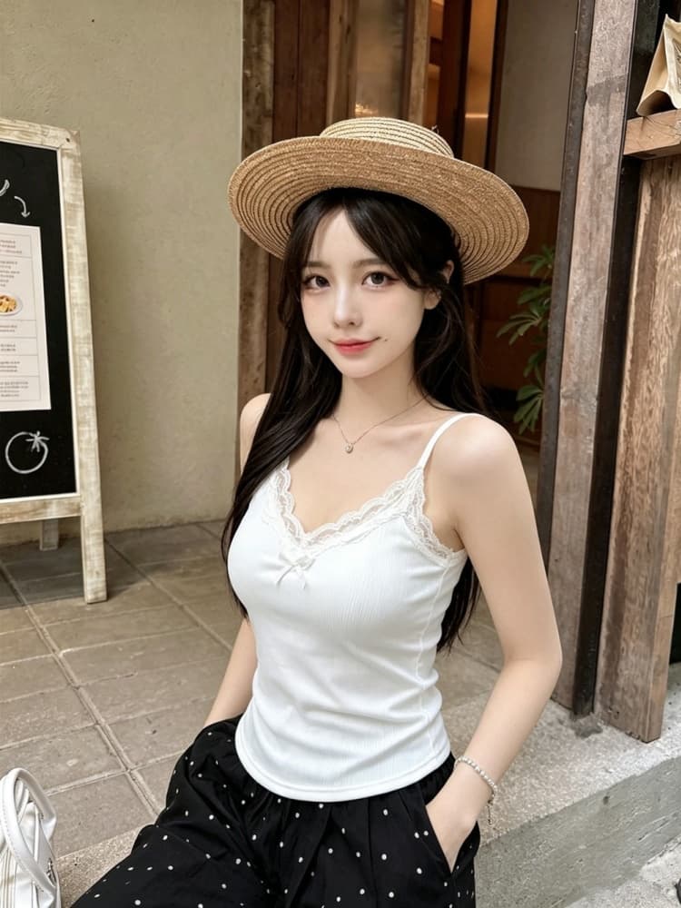 실사 정가 감소되지 않음 여름 맨위 V넥 순수한 욕망 레이스 측 파대 가슴 패드 어깨끈 수 있습니다. 조정 캐미솔 상세 이미지 14