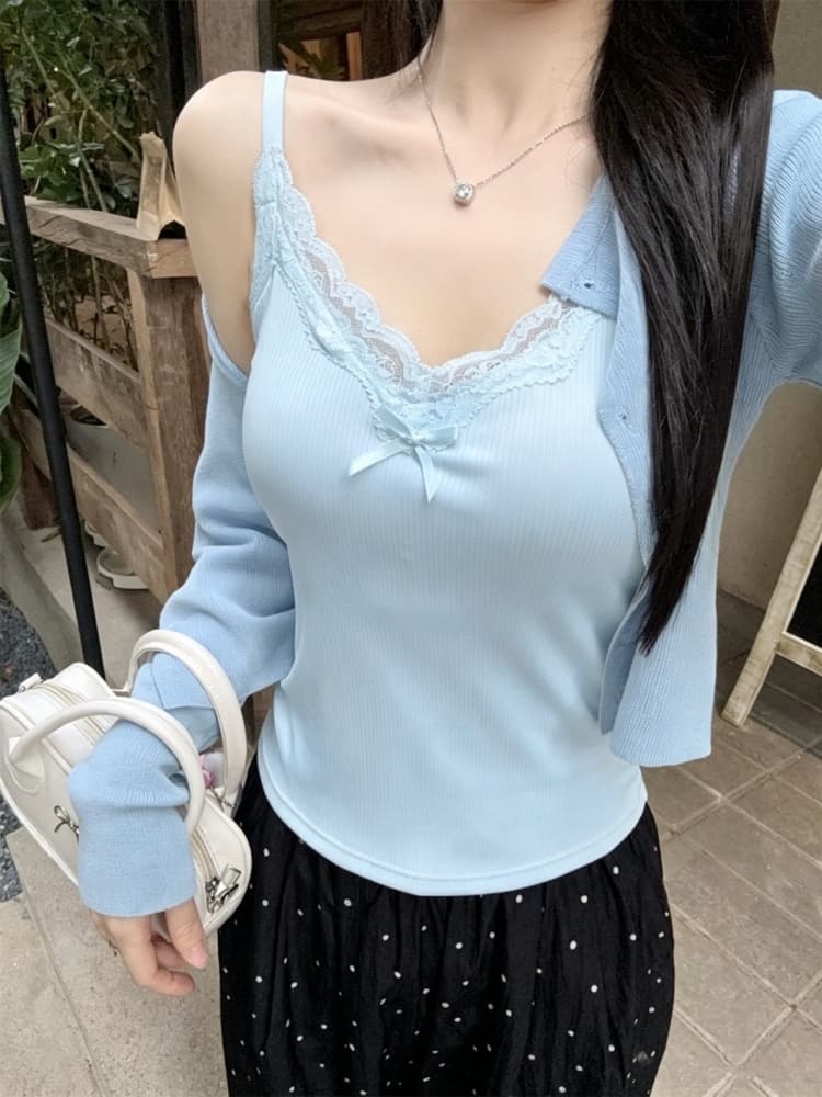 실사 정가 감소되지 않음 여름 맨위 V넥 순수한 욕망 레이스 측 파대 가슴 패드 어깨끈 수 있습니다. 조정 캐미솔 상세 이미지 17