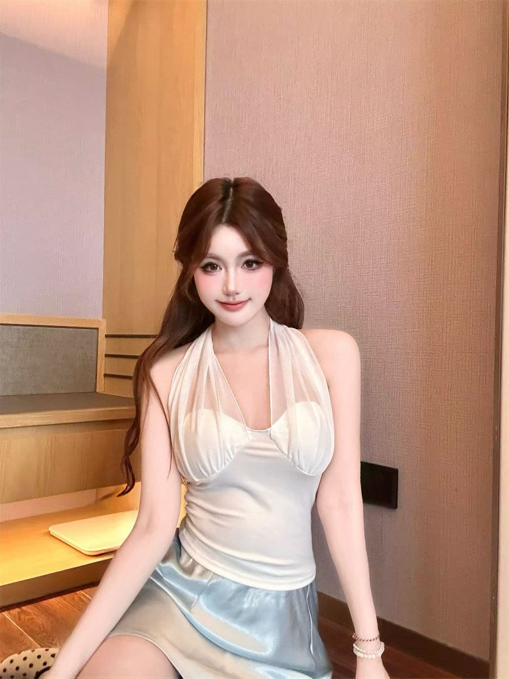 실사 정가 감소되지 않음 26 년 새로운 캐미솔 허리 수축 슬림해 보이는 쇼트 스타일 핫걸 행침 목 맨위 여성 민소매 상세 이미지 4