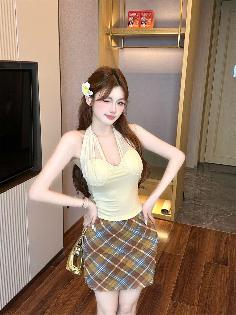 실사 정가 감소되지 않음 26 년 새로운 캐미솔 허리 수축 슬림해 보이는 쇼트 스타일 핫걸 행침 목 맨위 여성 민소매 상세 이미지 10
