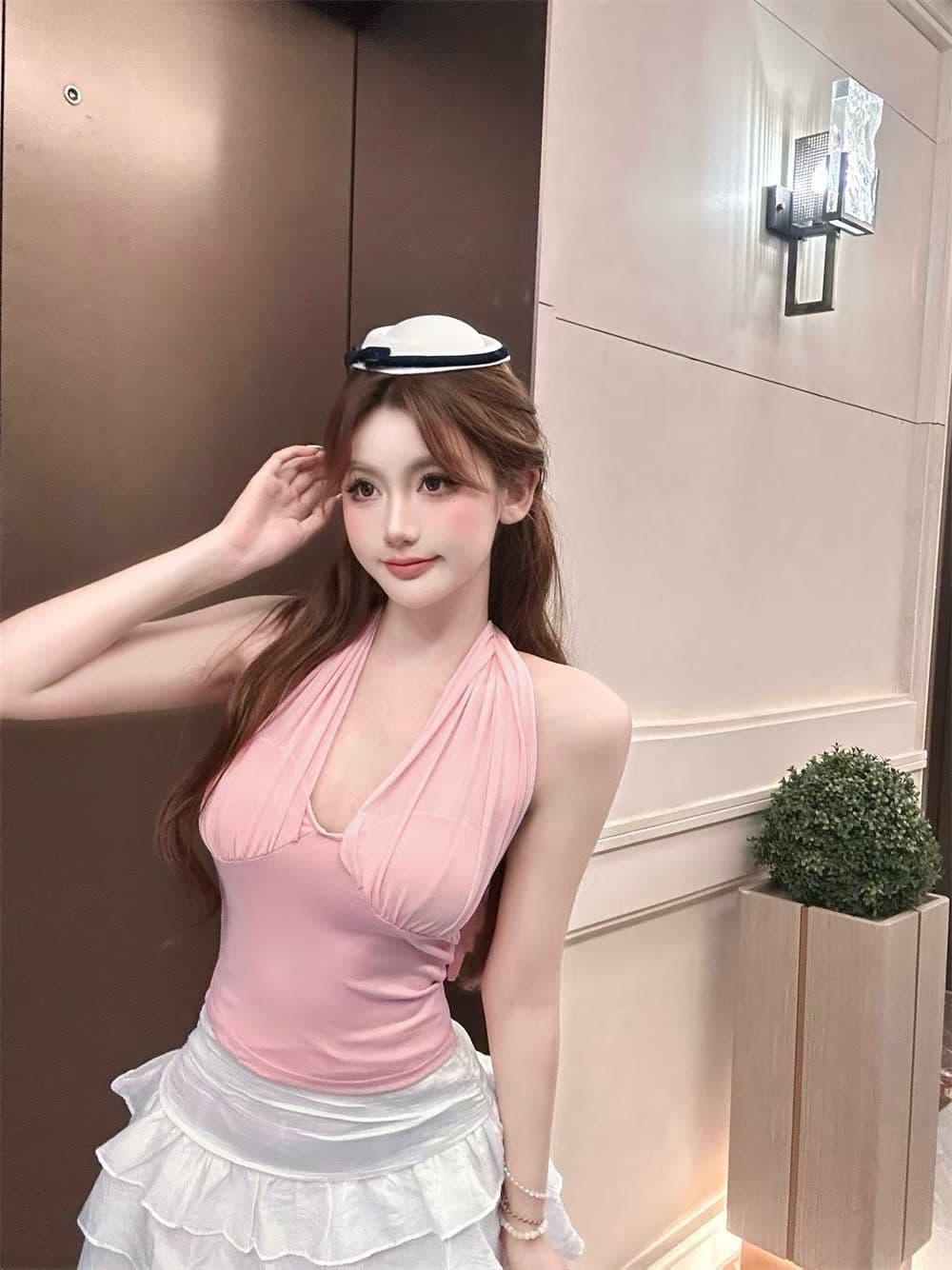 실사 정가 감소되지 않음 26 년 새로운 캐미솔 허리 수축 슬림해 보이는 쇼트 스타일 핫걸 행침 목 맨위 여성 민소매 상세 이미지 15