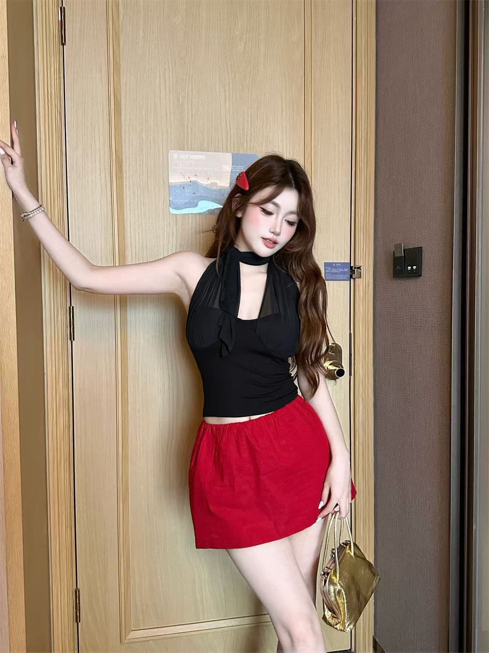 실사 정가 감소되지 않음 26 년 새로운 캐미솔 허리 수축 슬림해 보이는 쇼트 스타일 핫걸 행침 목 맨위 여성 민소매 상세 이미지 17