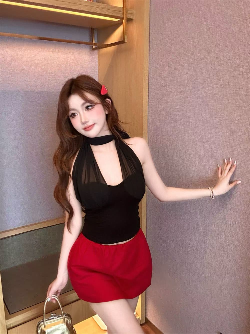 실사 정가 감소되지 않음 26 년 새로운 캐미솔 허리 수축 슬림해 보이는 쇼트 스타일 핫걸 행침 목 맨위 여성 민소매 상세 이미지 18