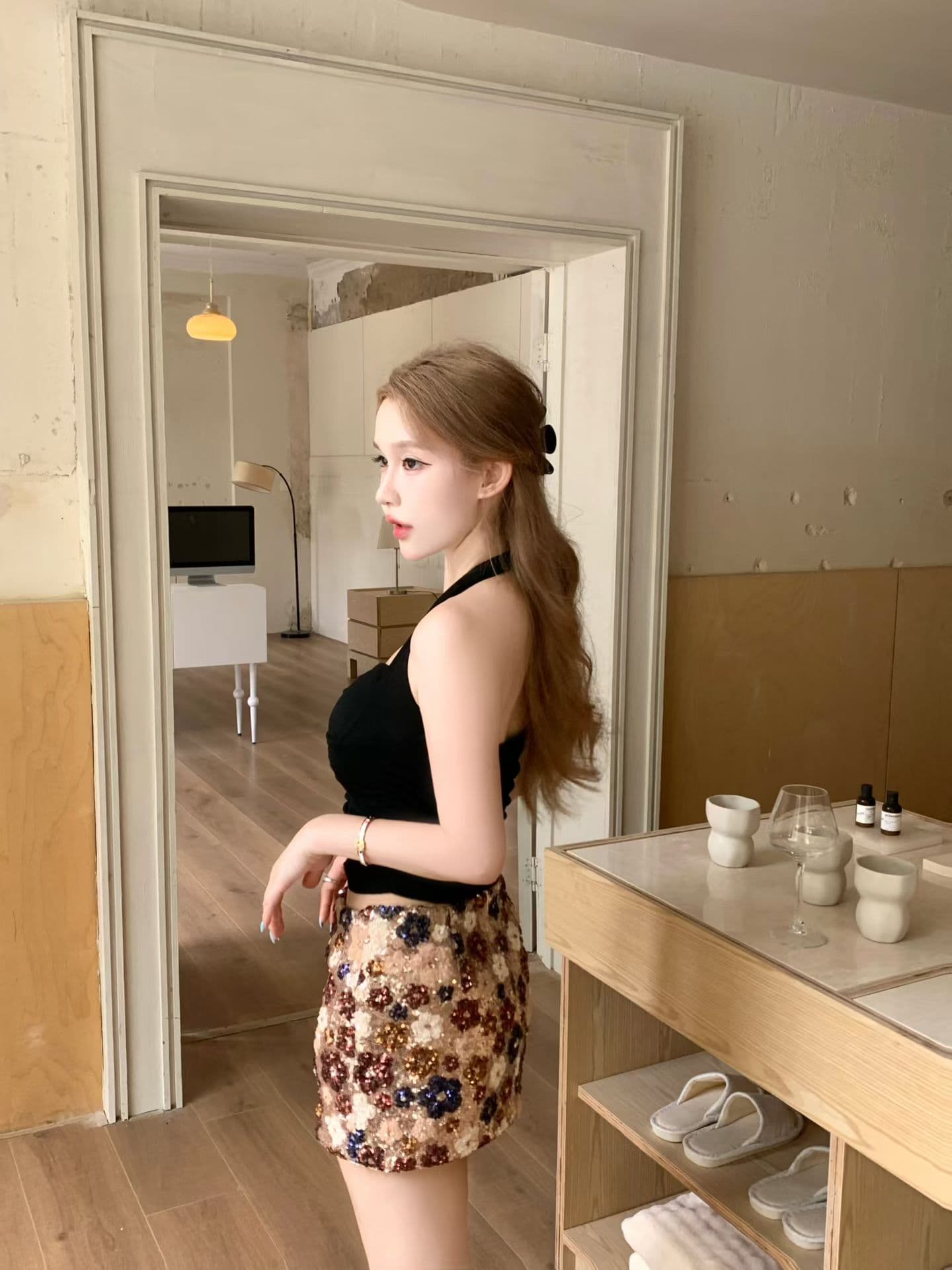 실사 정가 감소되지 않음 디자인 센스 아메리칸 행침 목 금속 버클 주름 슬립 맨위 여성 슬림해 보이는 민소매 조끼 상세 이미지 20