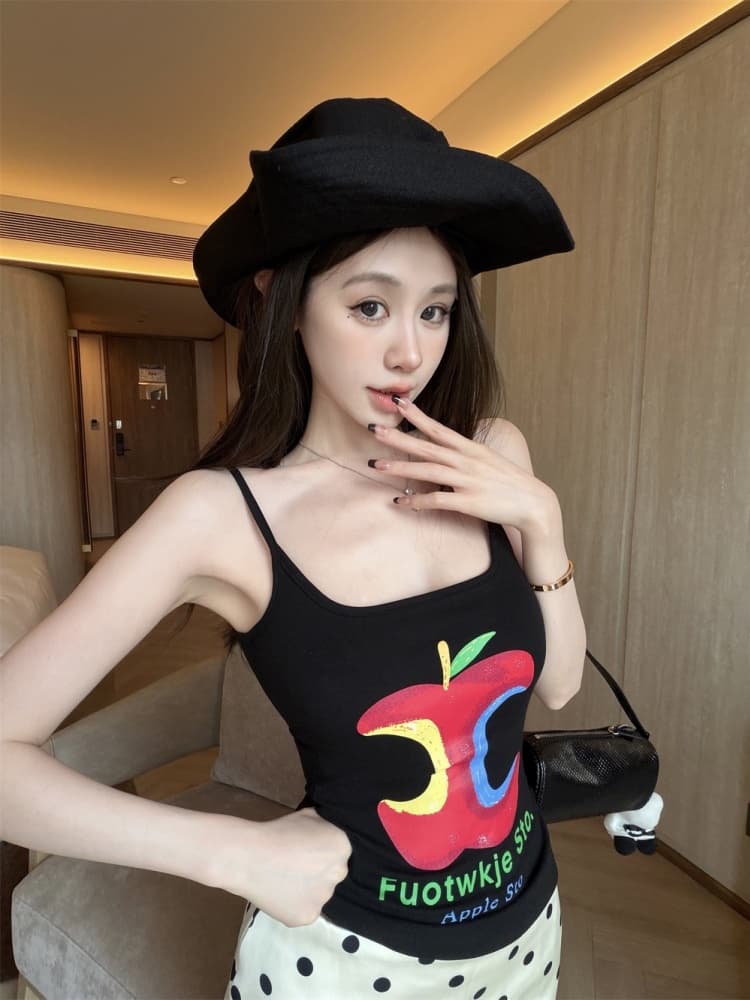 실사 정가 감소되지 않음 도파민 프린트 캐미솔 핫걸 섹시한 아름다움 뒤로 인사이드 가져 가라. 민소매 맨위 상세 이미지 8