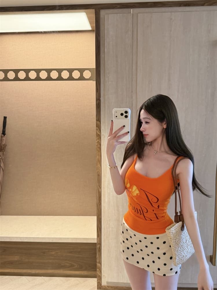 실사 정가 감소되지 않음 도파민 프린트 캐미솔 핫걸 섹시한 아름다움 뒤로 인사이드 가져 가라. 민소매 맨위 상세 이미지 14