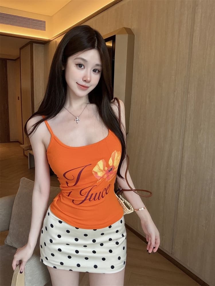 실사 정가 감소되지 않음 도파민 프린트 캐미솔 핫걸 섹시한 아름다움 뒤로 인사이드 가져 가라. 민소매 맨위 상세 이미지 17