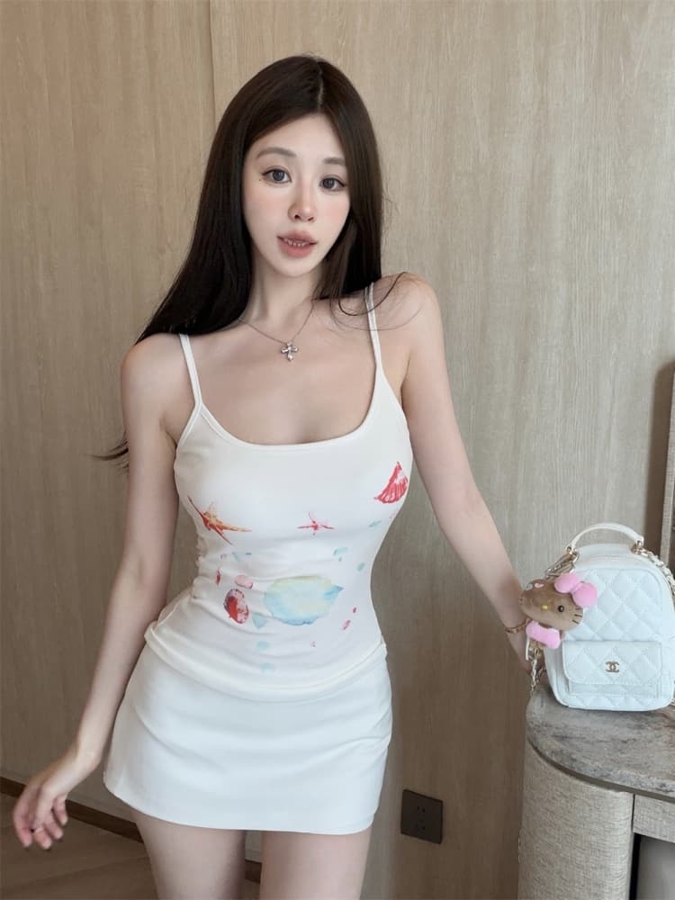 실사 정가 감소되지 않음 도파민 프린트 캐미솔 핫걸 섹시한 아름다움 뒤로 인사이드 가져 가라. 민소매 맨위 상세 이미지 25