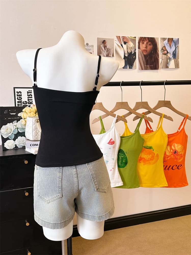 실사 정가 감소되지 않음 도파민 프린트 캐미솔 핫걸 섹시한 아름다움 뒤로 인사이드 가져 가라. 민소매 맨위 상세 이미지 35