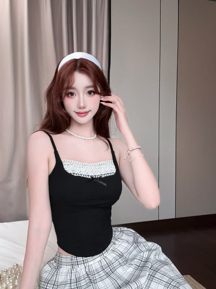 실사 정가 감소되지 않음 생선뼈 레이스 조각 캐미솔 섹시함 허리 슬림해 보이는 아름다움 뒤로 민소매 맨위 상세 이미지 1