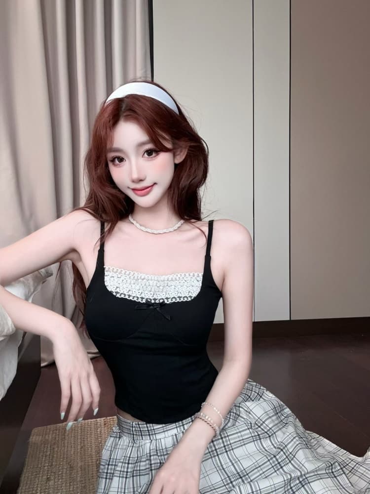 실사 정가 감소되지 않음 생선뼈 레이스 조각 캐미솔 섹시함 허리 슬림해 보이는 아름다움 뒤로 민소매 맨위 상세 이미지 4