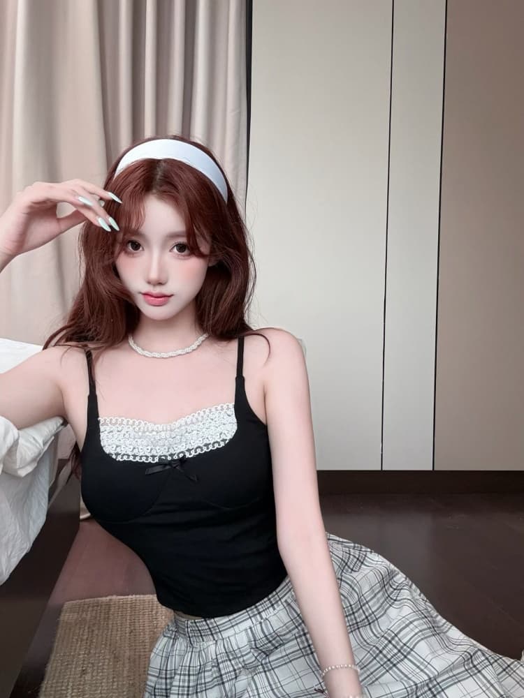 실사 정가 감소되지 않음 생선뼈 레이스 조각 캐미솔 섹시함 허리 슬림해 보이는 아름다움 뒤로 민소매 맨위 상세 이미지 5