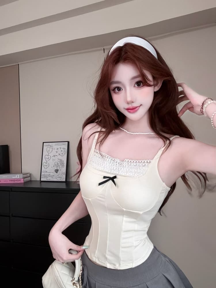 실사 정가 감소되지 않음 생선뼈 레이스 조각 캐미솔 섹시함 허리 슬림해 보이는 아름다움 뒤로 민소매 맨위 상세 이미지 18