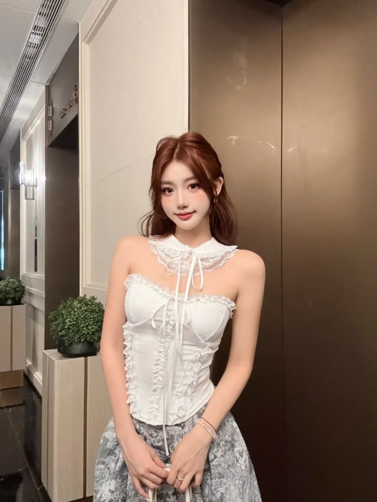 실사 정가 감소되지 않음 레이스 조각 행침 목 튜브탑 생선뼈 맨위 여성 몸매 가꾸기 나비 매듭 디자인 센스 핫걸 상세 이미지 16