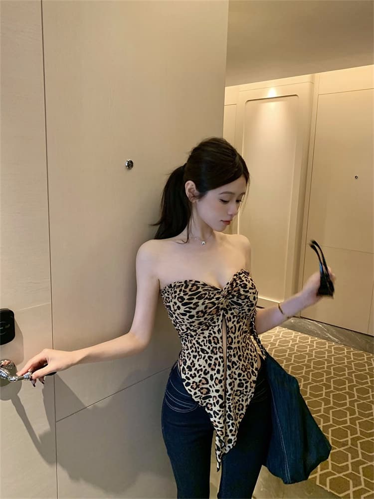 실사 정가 감소되지 않음 섹시함 레오파드 무늬 비틀림 튜브탑 캐미솔 몸매 가꾸기 민소매 핫걸 인사이드 잡아라. 의류 상세 이미지 19