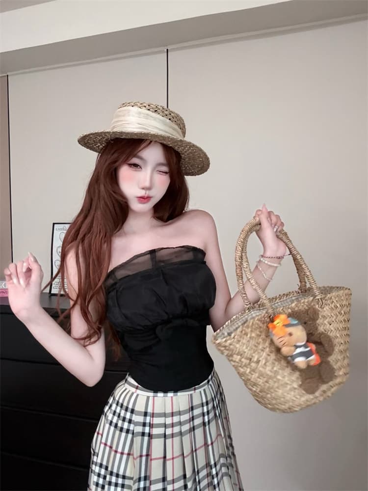 실사 정가 감소되지 않음 달콤한 매운맛 순수한 욕망 핑크색 나비 매듭 튜브탑 조끼 여성 2026 봄 여름 몸매 가꾸기 쇼트 스타일 맨위 상세 이미지 4