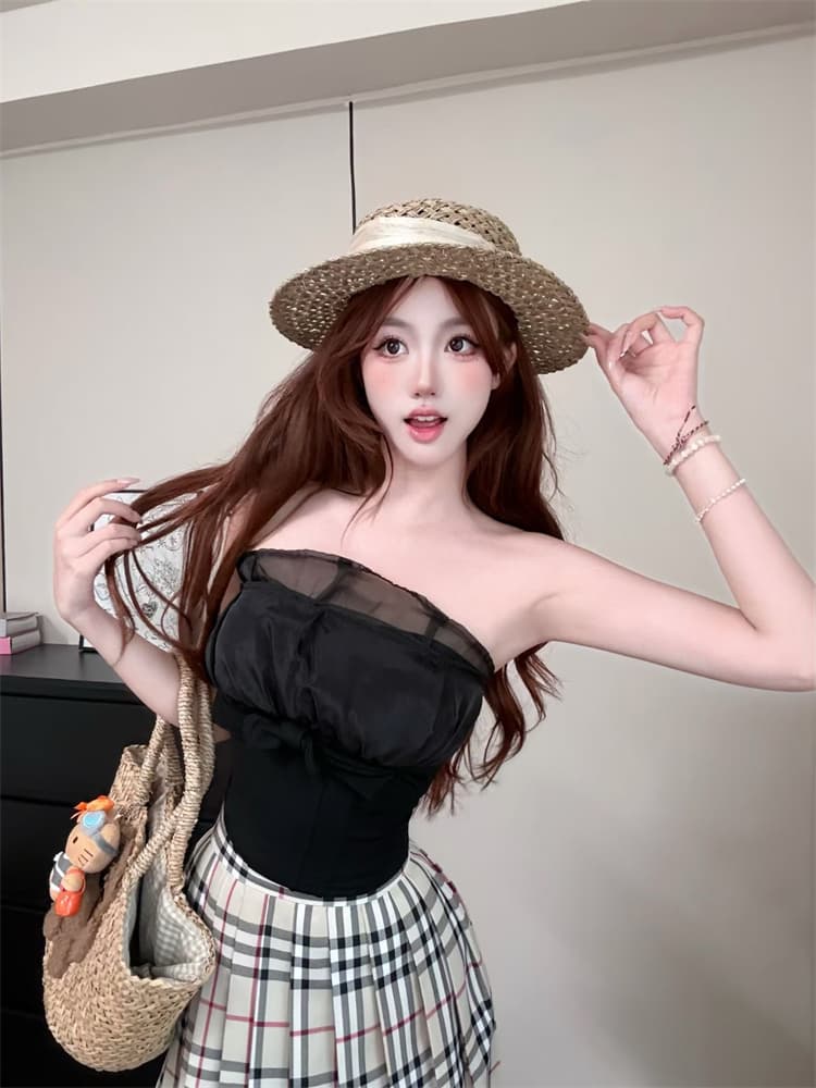 실사 정가 감소되지 않음 달콤한 매운맛 순수한 욕망 핑크색 나비 매듭 튜브탑 조끼 여성 2026 봄 여름 몸매 가꾸기 쇼트 스타일 맨위 상세 이미지 6
