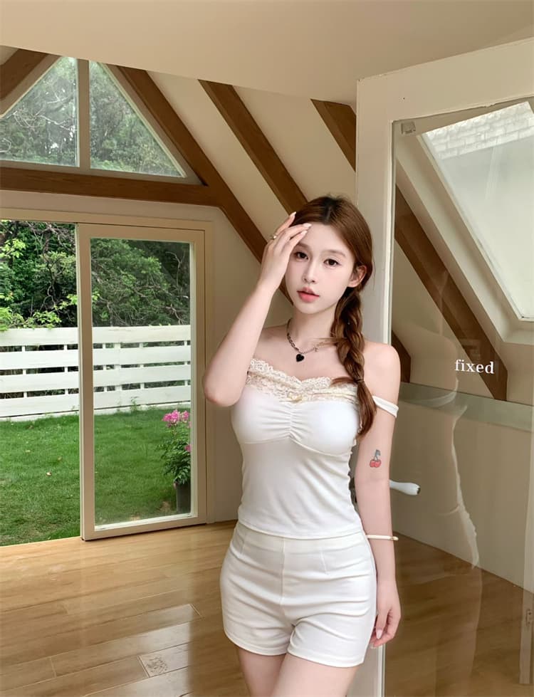 실사 정가 감소되지 않음 한 부서 순수한 욕망 바람 나비 매듭 패치워크 레이스 레이스 가슴 패드 캐미솔 여성 의류 맨위 상세 이미지 25