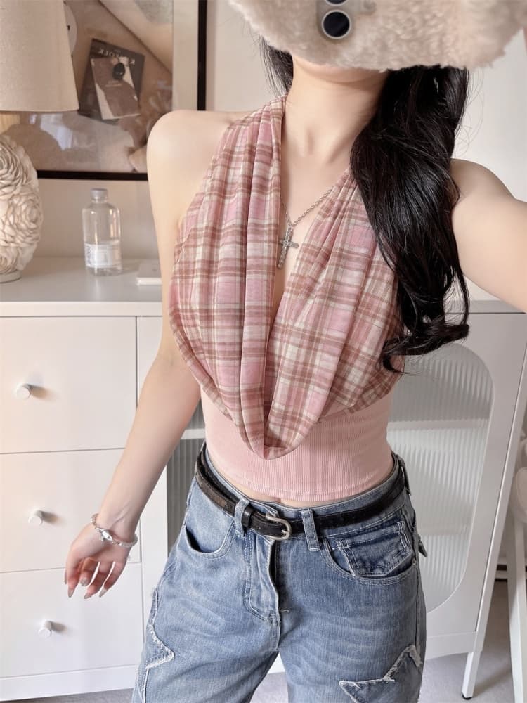 실사 정가 감소되지 않음 아메리칸 레트로 흔들다 칼라 패치워크 행침 목 캐미솔 핫걸 몸매 가꾸기 새로운 맨위 상세 이미지 5