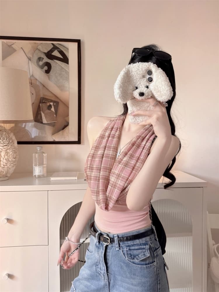 실사 정가 감소되지 않음 아메리칸 레트로 흔들다 칼라 패치워크 행침 목 캐미솔 핫걸 몸매 가꾸기 새로운 맨위 상세 이미지 7