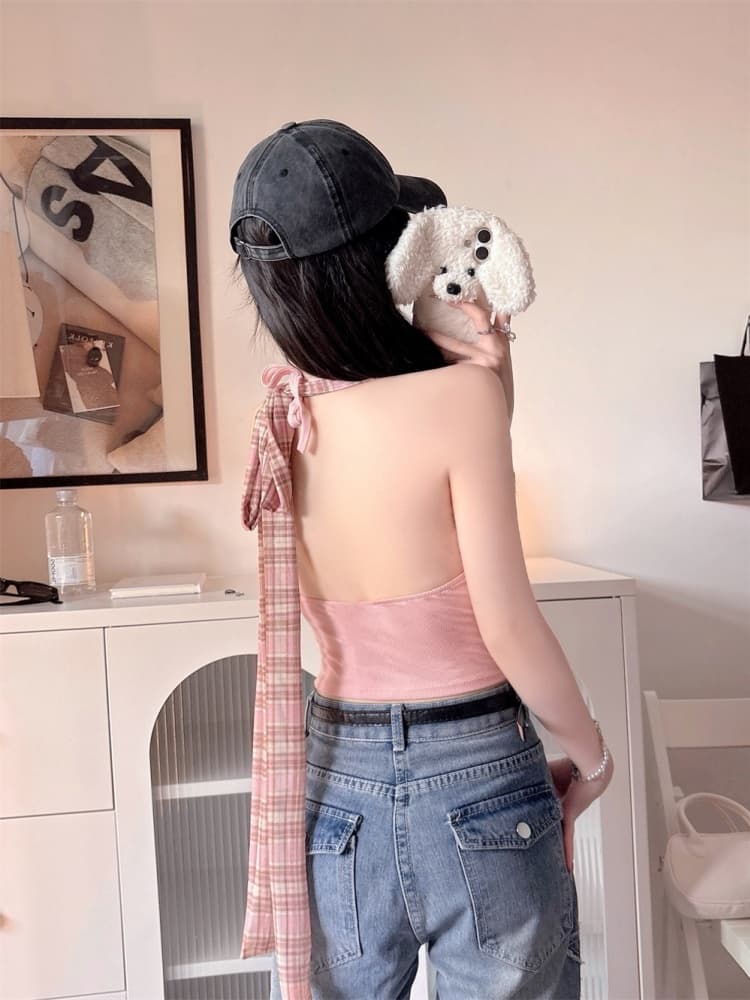실사 정가 감소되지 않음 아메리칸 레트로 흔들다 칼라 패치워크 행침 목 캐미솔 핫걸 몸매 가꾸기 새로운 맨위 상세 이미지 9
