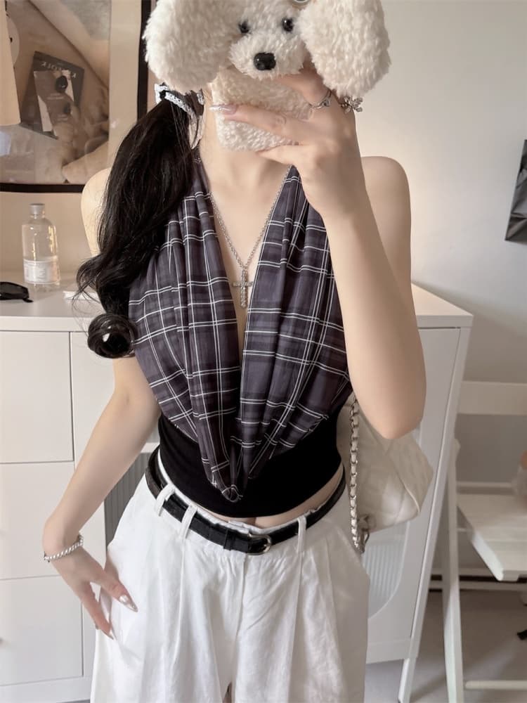 실사 정가 감소되지 않음 아메리칸 레트로 흔들다 칼라 패치워크 행침 목 캐미솔 핫걸 몸매 가꾸기 새로운 맨위 상세 이미지 15
