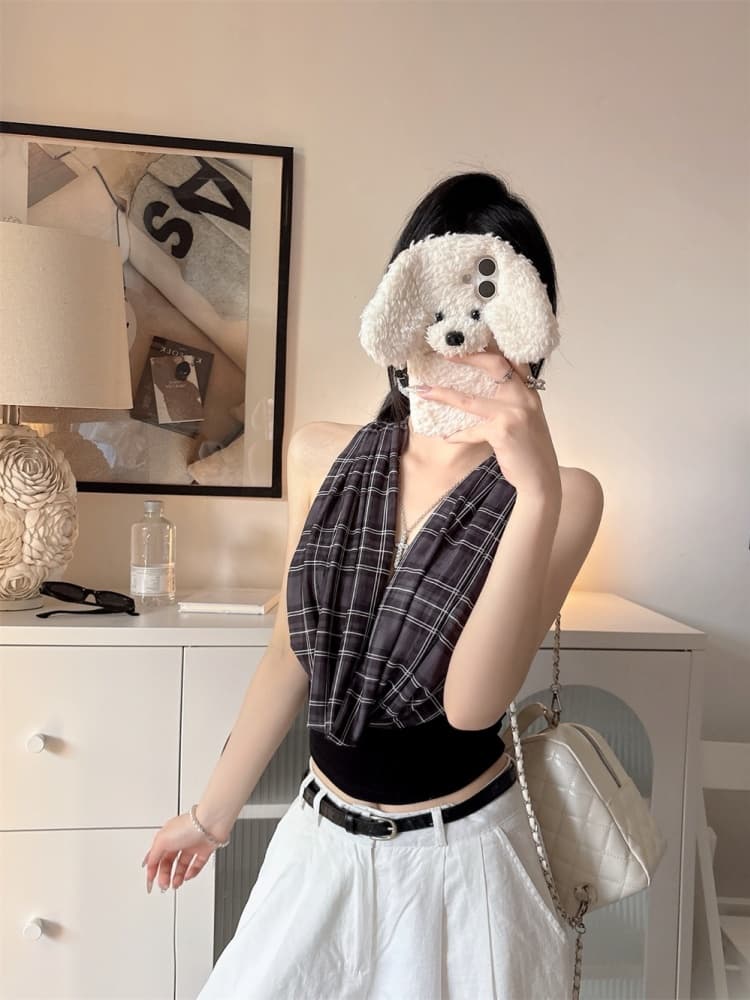실사 정가 감소되지 않음 아메리칸 레트로 흔들다 칼라 패치워크 행침 목 캐미솔 핫걸 몸매 가꾸기 새로운 맨위 상세 이미지 18