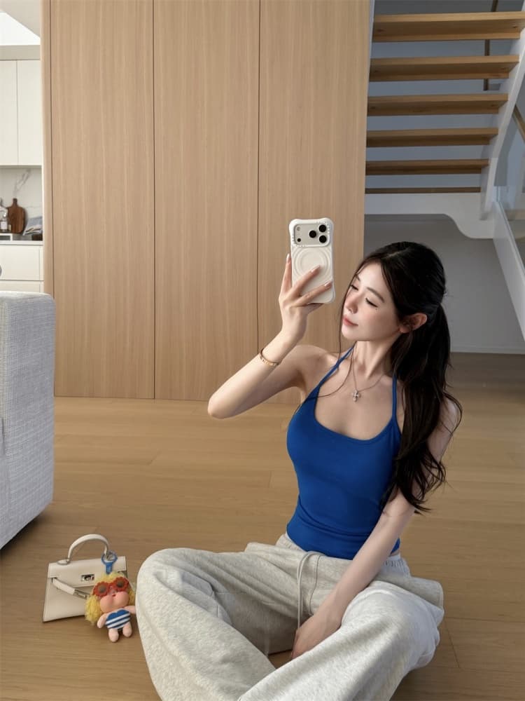 실사 정가 감소되지 않음 핫걸 디스플레이 가슴 섹시한 아름다움 뒤로 행침 목 캐미솔 몸매 가꾸기 민소매 짧은 맨위 상세 이미지 17