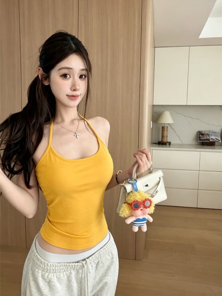 실사 정가 감소되지 않음 핫걸 디스플레이 가슴 섹시한 아름다움 뒤로 행침 목 캐미솔 몸매 가꾸기 민소매 짧은 맨위 상세 이미지 26
