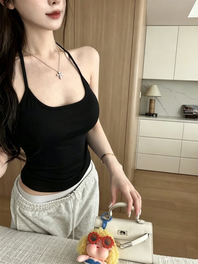 실사 정가 감소되지 않음 핫걸 디스플레이 가슴 섹시한 아름다움 뒤로 행침 목 캐미솔 몸매 가꾸기 민소매 짧은 맨위 상세 이미지 33