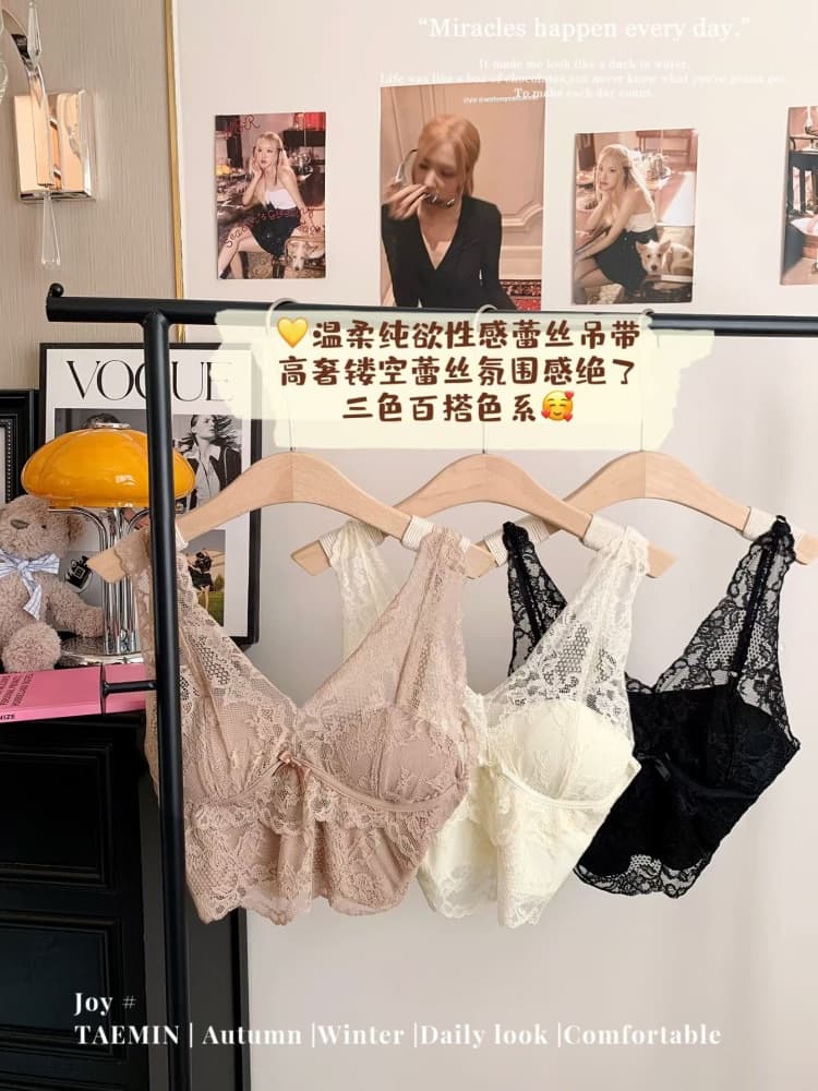 실사 정가 감소되지 않음 부드러운 순수한 욕망 섹시함 레이스 만나는 캐미솔 텍스트 브래지어 벨트 가슴 패드 없음 강철 링 상세 이미지 20