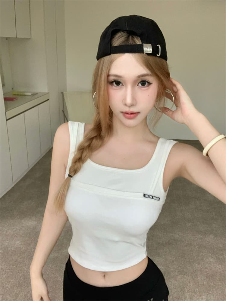 실사 정가 감소되지 않음 벨트 가슴 패드 아메리칸 민소매 티셔츠 여성 달콤한 매운맛 운동 알파벳 캐미솔 여성 셔츠 이미지 4