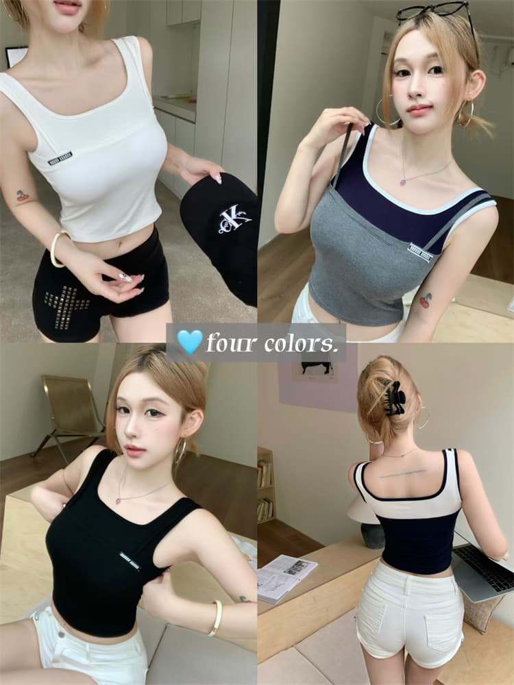 실사 정가 감소되지 않음 벨트 가슴 패드 아메리칸 민소매 티셔츠 여성 달콤한 매운맛 운동 알파벳 캐미솔 여성 셔츠 상세 이미지 1