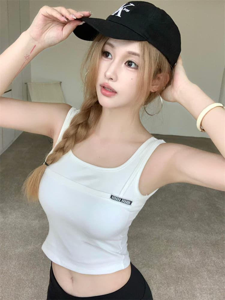 실사 정가 감소되지 않음 벨트 가슴 패드 아메리칸 민소매 티셔츠 여성 달콤한 매운맛 운동 알파벳 캐미솔 여성 셔츠 상세 이미지 2