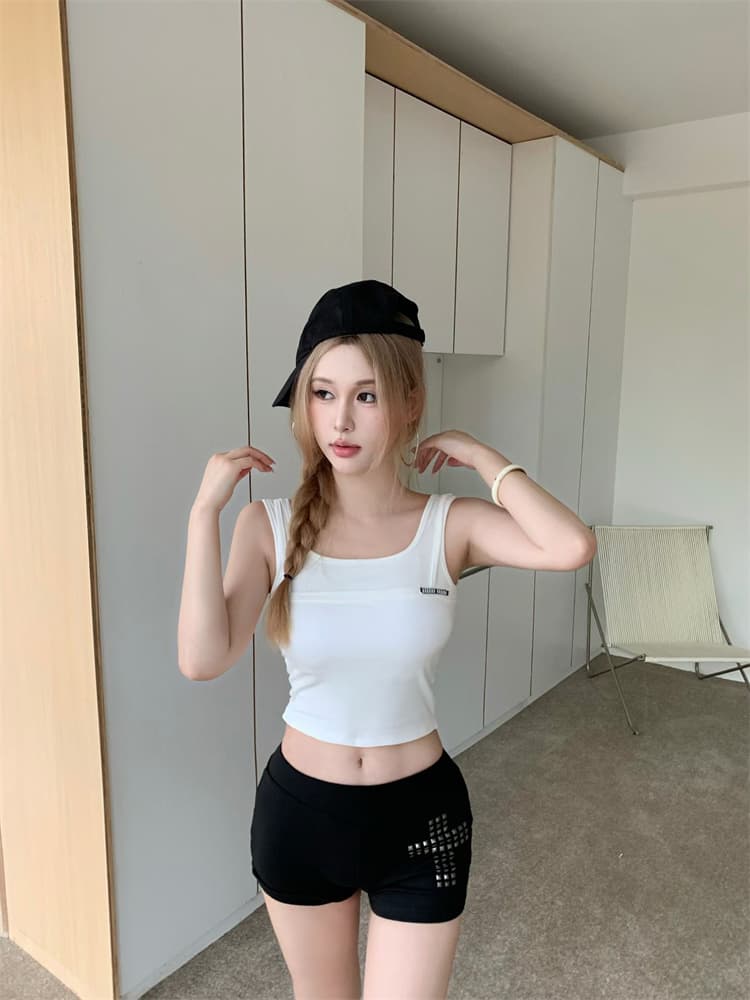 실사 정가 감소되지 않음 벨트 가슴 패드 아메리칸 민소매 티셔츠 여성 달콤한 매운맛 운동 알파벳 캐미솔 여성 셔츠 상세 이미지 6