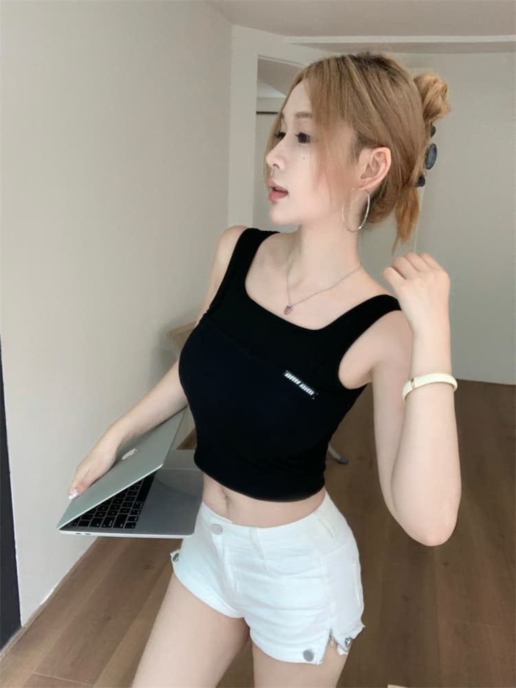 실사 정가 감소되지 않음 벨트 가슴 패드 아메리칸 민소매 티셔츠 여성 달콤한 매운맛 운동 알파벳 캐미솔 여성 셔츠 상세 이미지 10