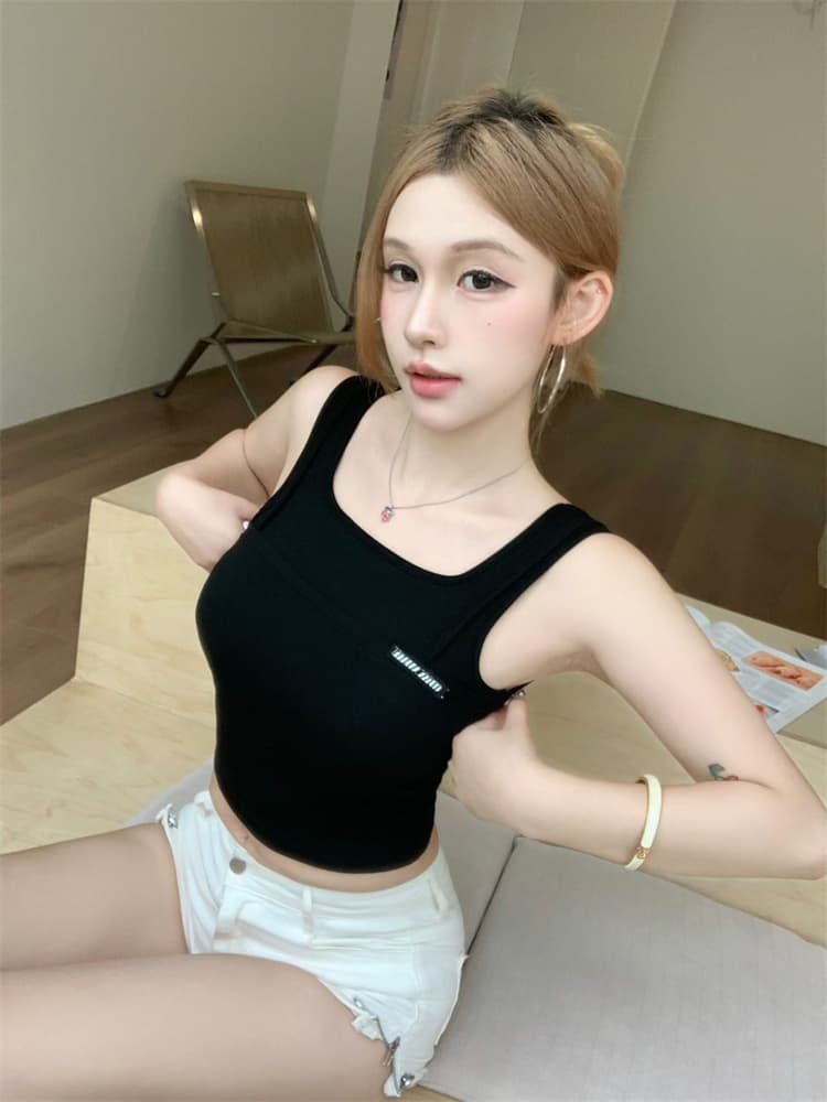 실사 정가 감소되지 않음 벨트 가슴 패드 아메리칸 민소매 티셔츠 여성 달콤한 매운맛 운동 알파벳 캐미솔 여성 셔츠 상세 이미지 11