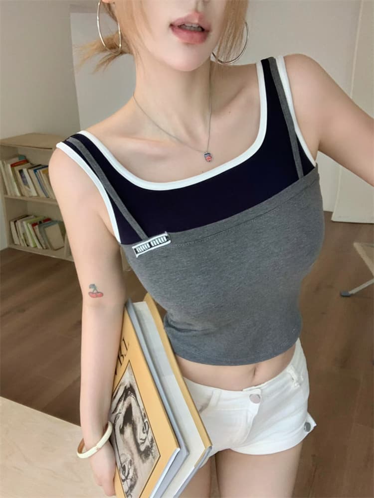 실사 정가 감소되지 않음 벨트 가슴 패드 아메리칸 민소매 티셔츠 여성 달콤한 매운맛 운동 알파벳 캐미솔 여성 셔츠 상세 이미지 16