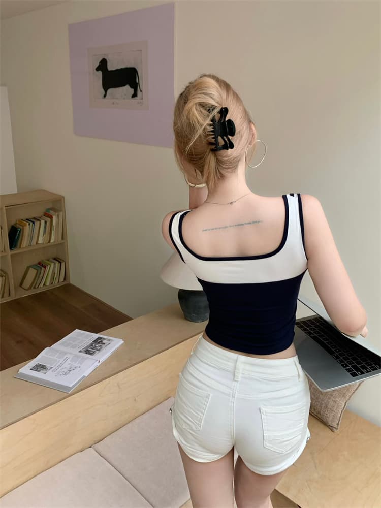 실사 정가 감소되지 않음 벨트 가슴 패드 아메리칸 민소매 티셔츠 여성 달콤한 매운맛 운동 알파벳 캐미솔 여성 셔츠 상세 이미지 22