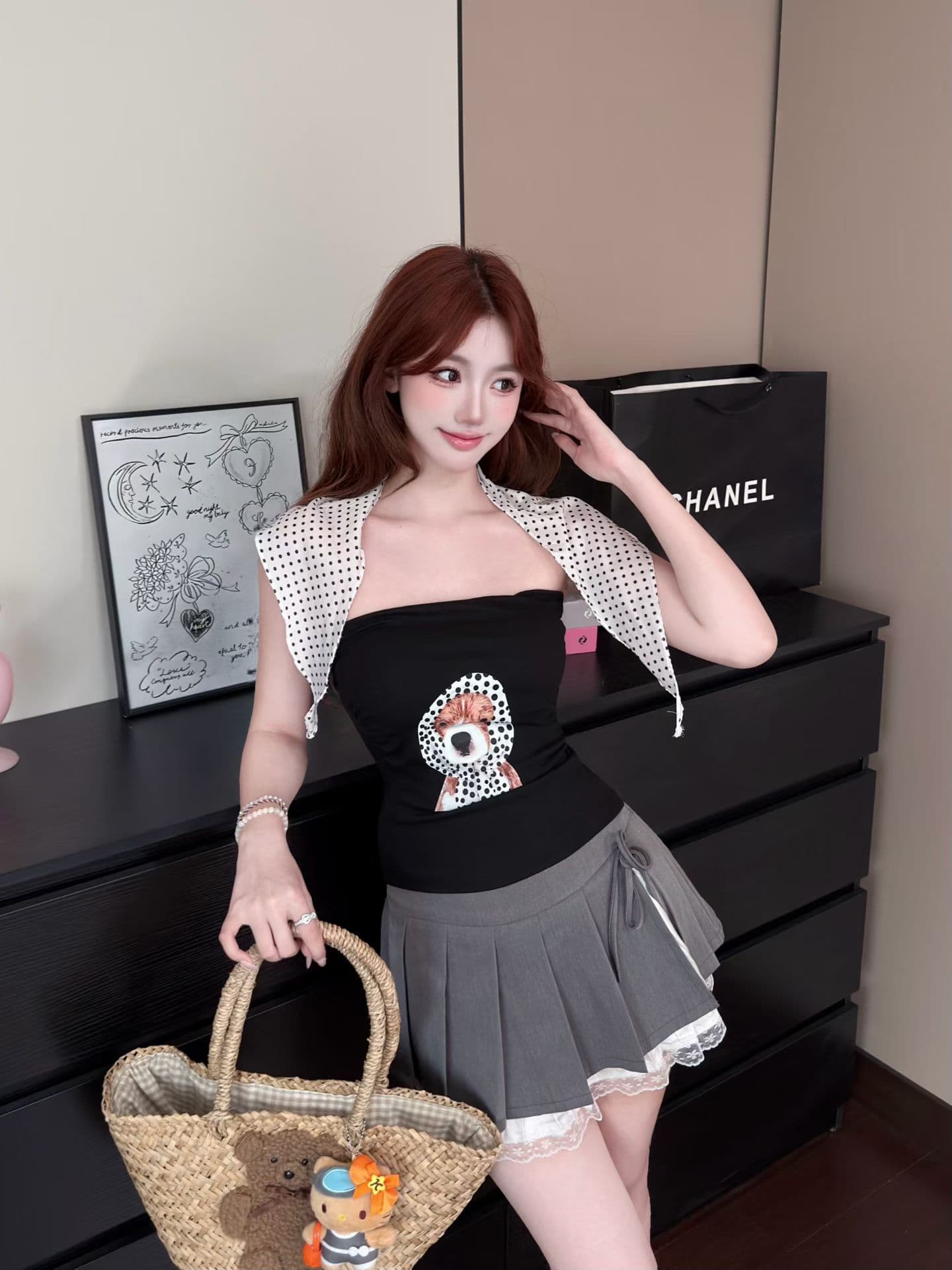 실사 정가 감소되지 않음 핫걸 바람 강아지 프린트 튜브탑 조끼 벨트 가슴 패드 몸매 가꾸기 민소매 포장 가슴 외출용 맨위 상세 이미지 2