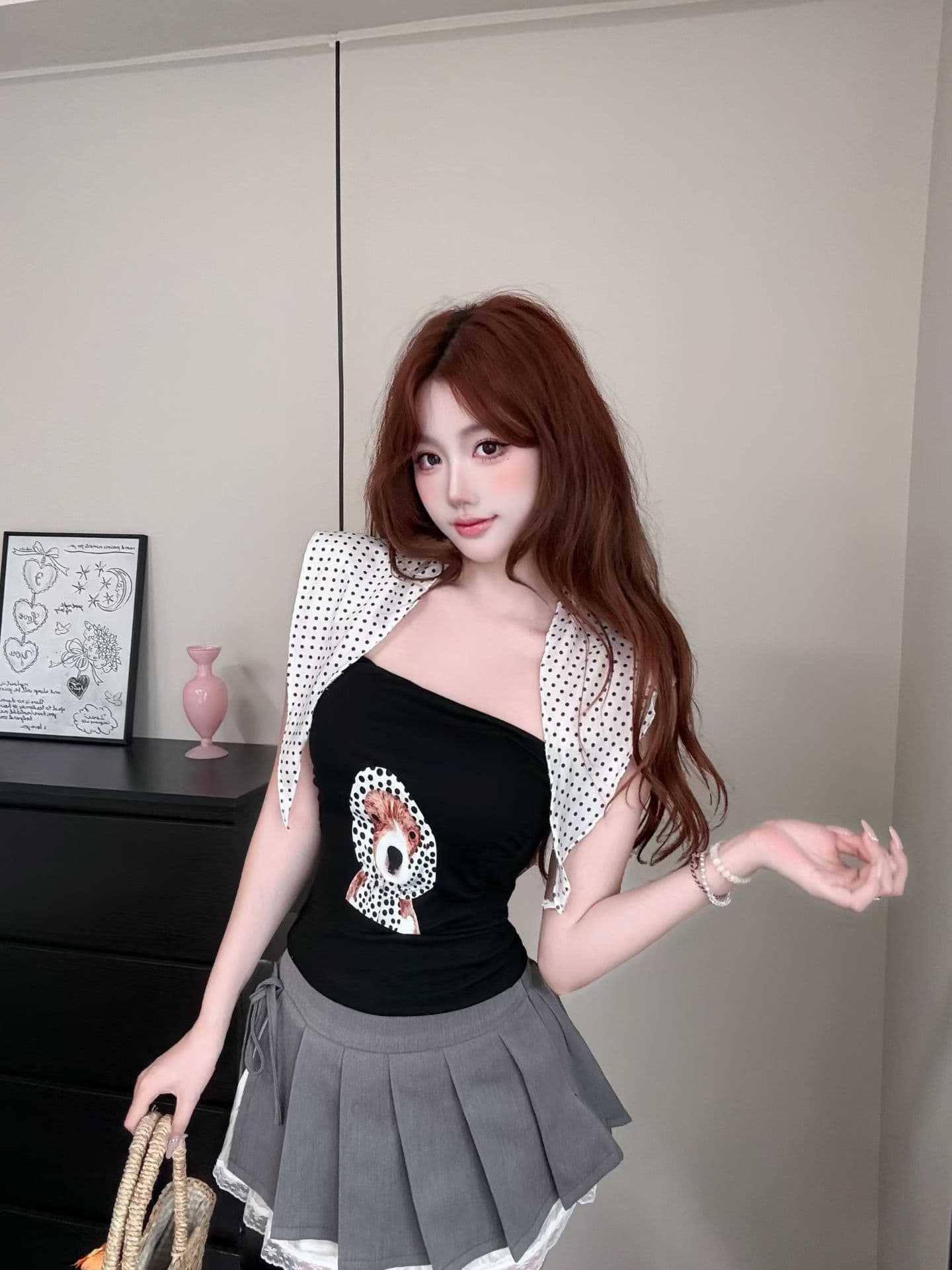 실사 정가 감소되지 않음 핫걸 바람 강아지 프린트 튜브탑 조끼 벨트 가슴 패드 몸매 가꾸기 민소매 포장 가슴 외출용 맨위 상세 이미지 4