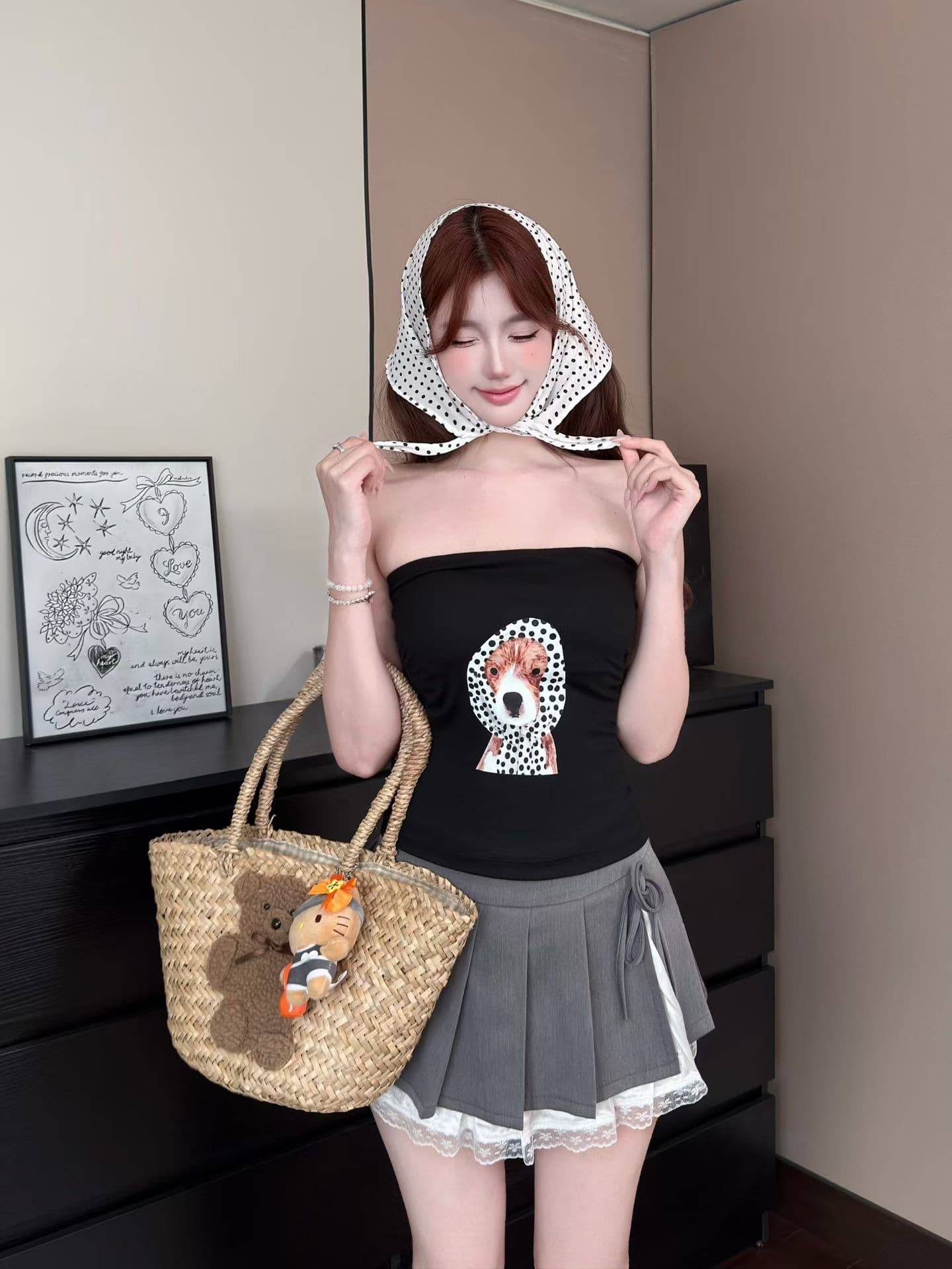 실사 정가 감소되지 않음 핫걸 바람 강아지 프린트 튜브탑 조끼 벨트 가슴 패드 몸매 가꾸기 민소매 포장 가슴 외출용 맨위 상세 이미지 7