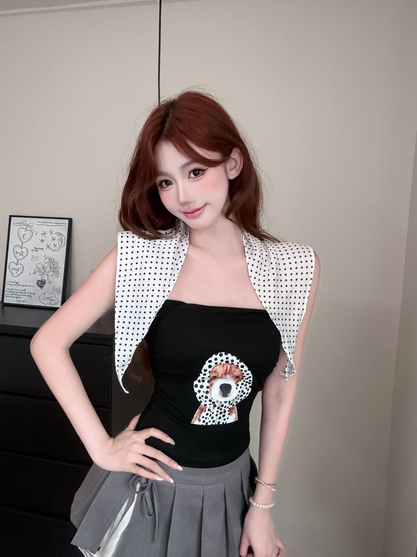 실사 정가 감소되지 않음 핫걸 바람 강아지 프린트 튜브탑 조끼 벨트 가슴 패드 몸매 가꾸기 민소매 포장 가슴 외출용 맨위 상세 이미지 8