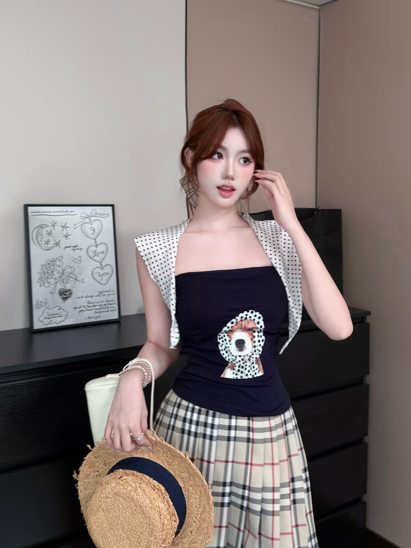 실사 정가 감소되지 않음 핫걸 바람 강아지 프린트 튜브탑 조끼 벨트 가슴 패드 몸매 가꾸기 민소매 포장 가슴 외출용 맨위 상세 이미지 23