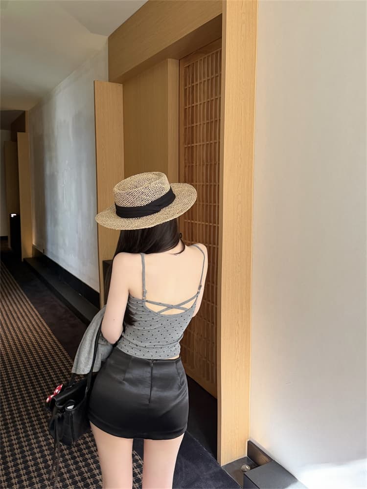 실사 정가 감소되지 않음 핫걸 달콤함 도트 무늬 u 칼라 캐미솔 섹시함 순수한 욕망 몸매 가꾸기 슬림해 보이는 다용도 맨위 상세 이미지 5