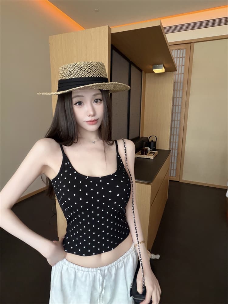 실사 정가 감소되지 않음 핫걸 달콤함 도트 무늬 u 칼라 캐미솔 섹시함 순수한 욕망 몸매 가꾸기 슬림해 보이는 다용도 맨위 상세 이미지 13