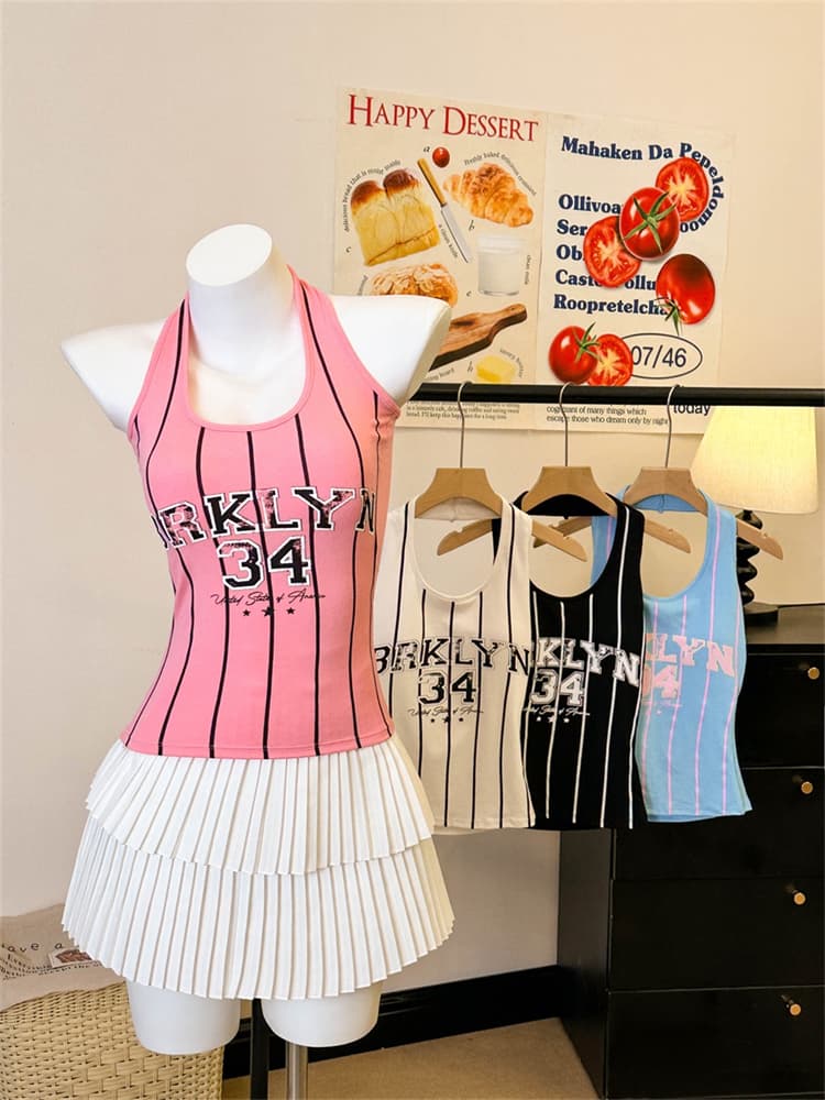 실사 정가 감소되지 않음 아메리칸 달콤한 핫걸 u 칼라 알파벳 숫자 프린트 행침 목 조끼 여성 민소매 몸매 가꾸기 맨위 상세 이미지 35